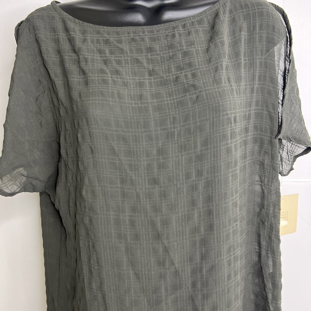 14th & Union Womens Charcoal Gray Checkered Blouse Size Small~Split Shoulder NWT - Picture 2 of 9
